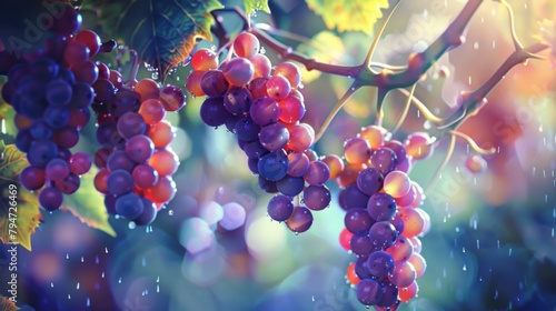 Grapes hanging from tree in rain