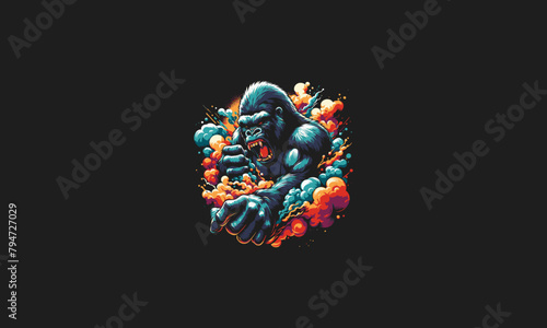 gorilla angry with flames and smoke vector artwork design