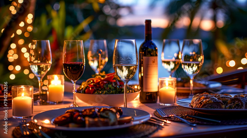 Romantic Dinner with Wine and Festive Lights.