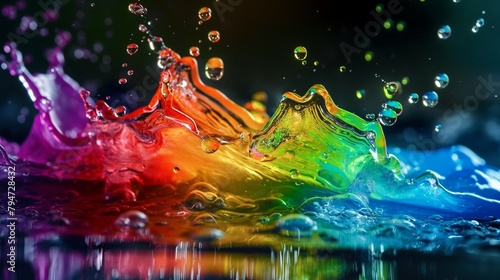 Close-up Motion Drop Abstract Background with Rainbow Colored Background,