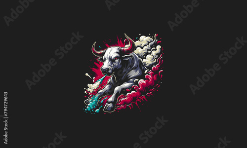 bull angry with flames and smoke vector design