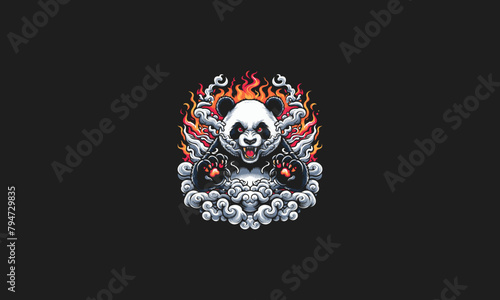 panda angry with flames and smoke vector design