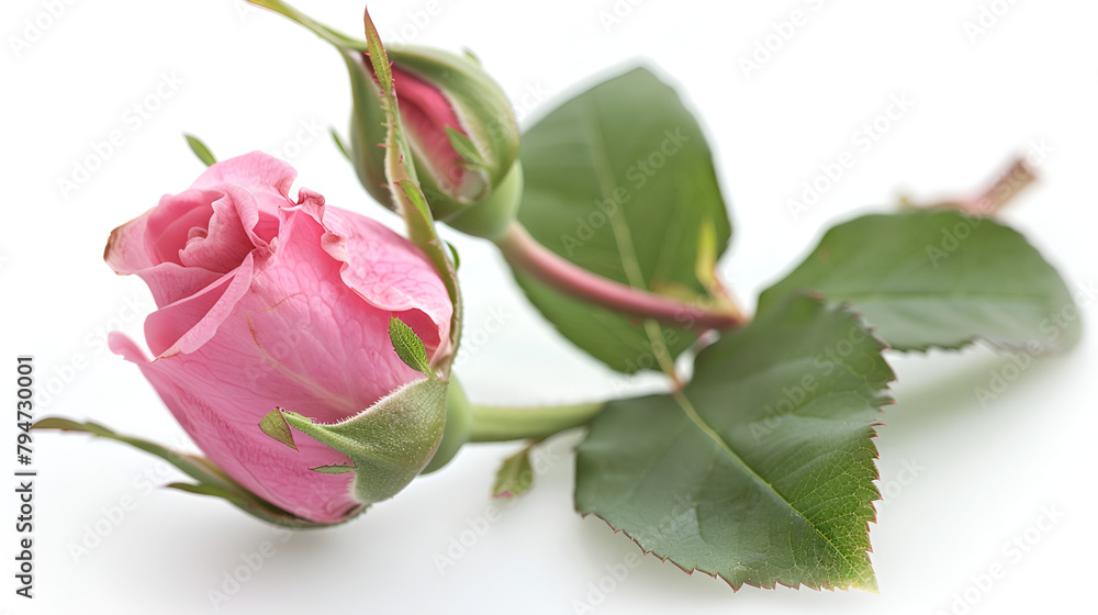  pink rose flower on white background, pink  Rose Wallpaper Abstract, Beautiful pink rose flower macro on white on white background, pink rose flower with leaves isolated on white background,