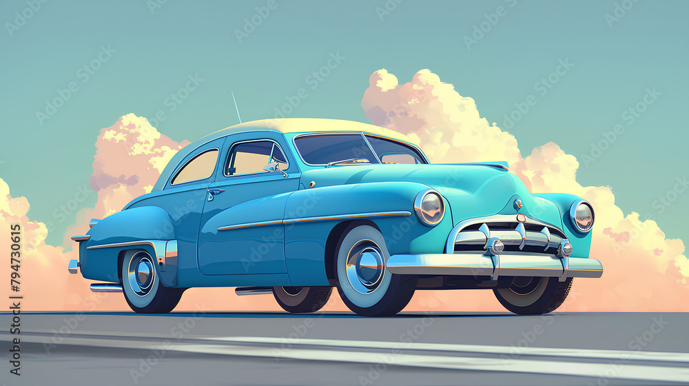 Obraz premium beautiful cartoon style blue car with high speed, 3d rendering, AI generative