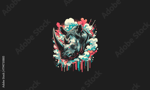 rhino angry on smoke vector flat design