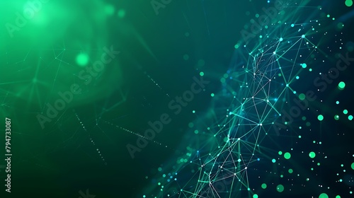 Digital technology banner green blue background concept with technology light effect  abstract tech  innovation future data  internet network  Ai big data  lines dots connection. Generative Ai