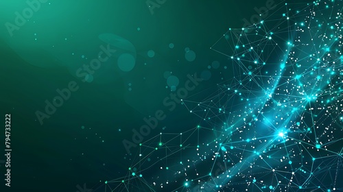 Digital technology banner green blue background concept with technology light effect, abstract tech, innovation future data, internet network, Ai big data, lines dots connection. Generative Ai