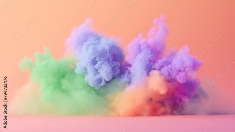 photo of explosion of pastel smoke form center on pastel color background, simple and clear background, , high speed film photo of explosion of pastel smoke form center on pastel color background, simple and clear background, , high speed film