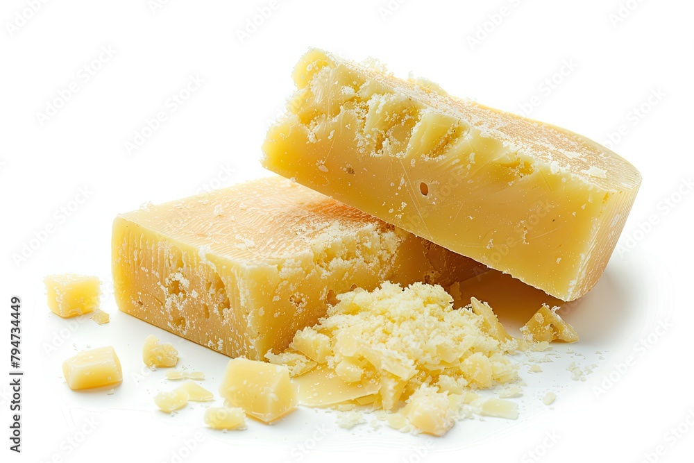 Parmesan cheese isolated on white background Parmesan cheese isolated on white background