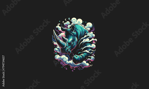 rhino angry on smoke vector flat design