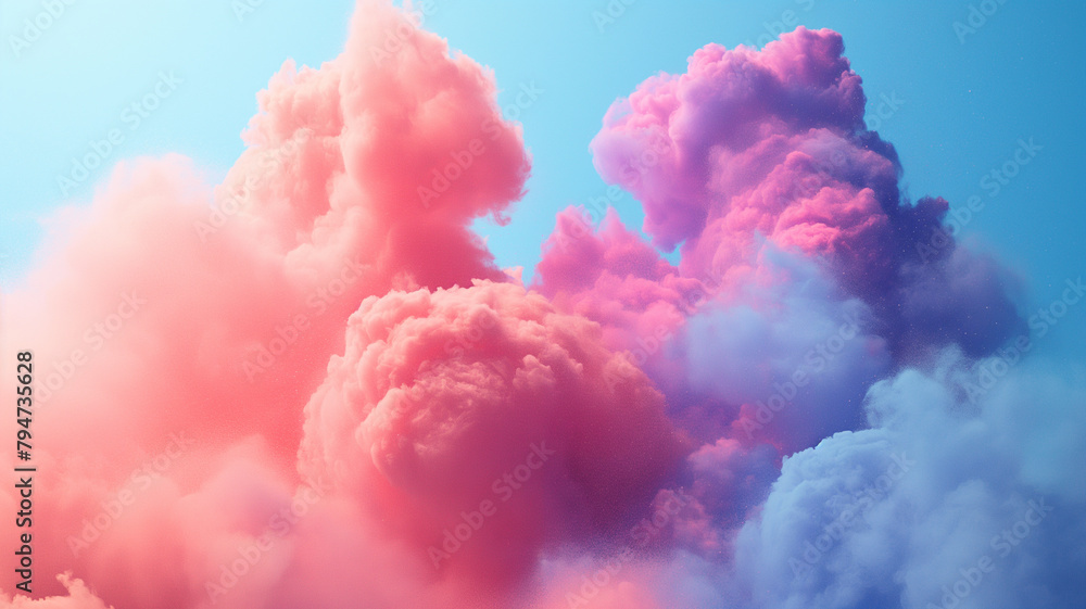 photo of explosion of pastel smoke form center on pastel color background, simple and clear background, , high speed film