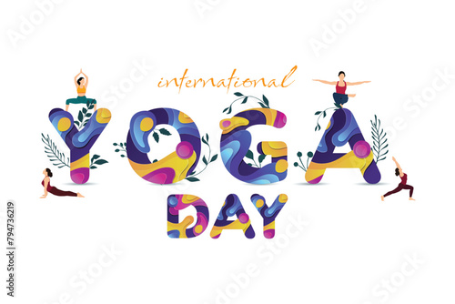 International yoga day wishes or greetings banner or post design with fonts and yoga pose celebration or event social media 21st June banner vector illustration 