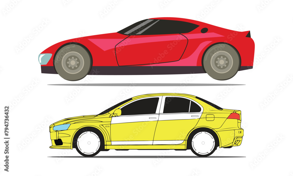 Realistic red car and yellow car illustration