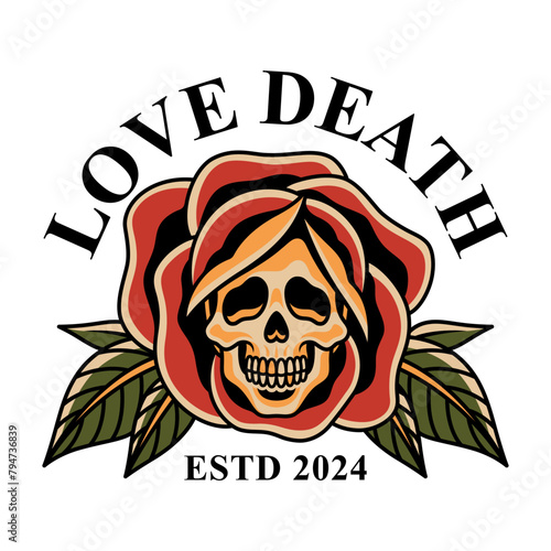 skulls and roses with old school tattoo style