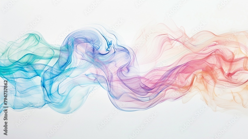 Delicate watercolor in pastels swirls gently around a clear float on a bright white canvas