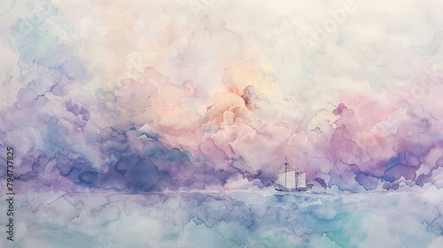 Dreamlike float surrounded by a mist of soft pastels on watercolor, over a clean white background photo