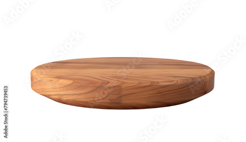 A flat wooden base for an empty product display, round in shape with smooth edges and a visible wood grain texture, centered on the white background
