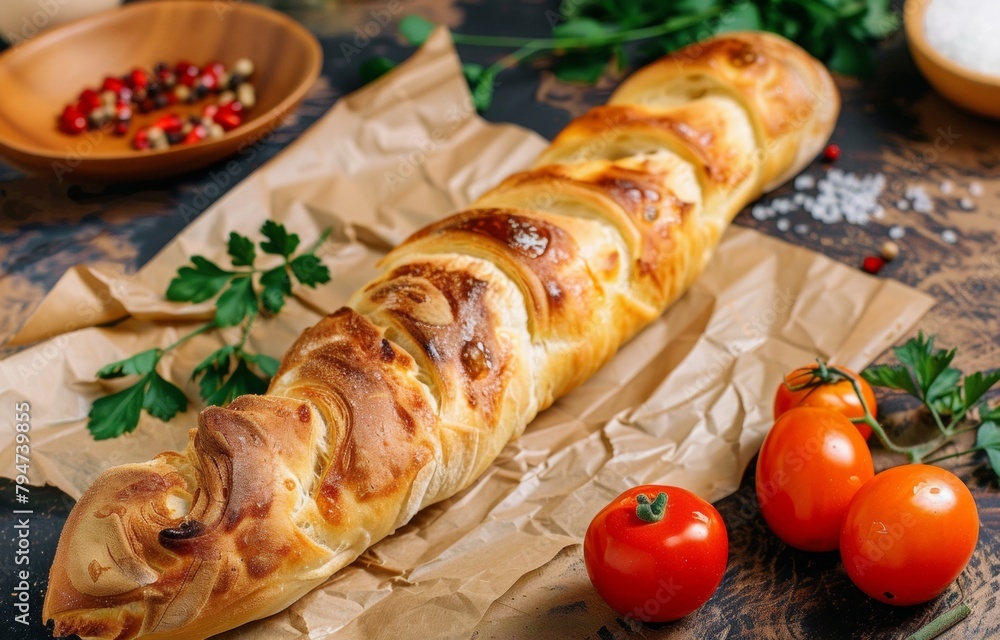 Homemade Cheesy Bread Stick on Rustic Wooden Table with Fresh Ingredients Homemade Cheesy Bread Stick on Rustic Wooden Table with Fresh Ingredients
