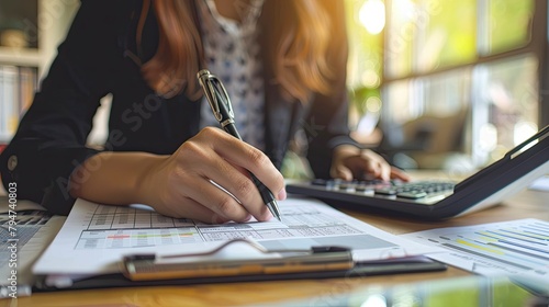 Accountant working on tax calculation photo