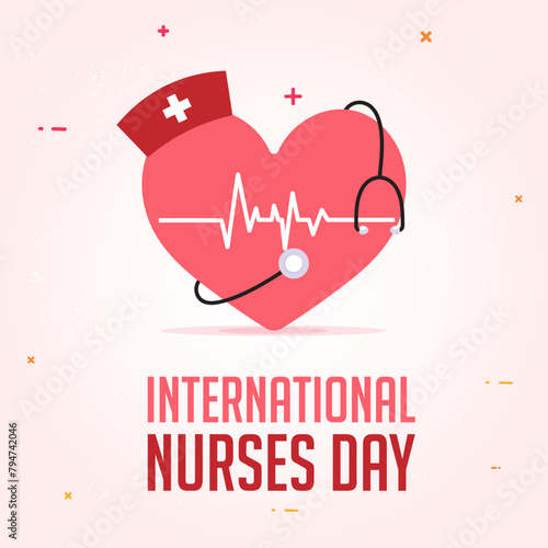 International Nurses Day Concept Template With Typography Cap Stethoscope And Heart
