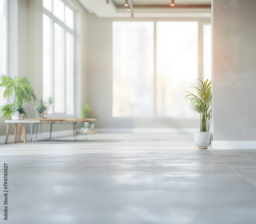 Fototapeta premium Serene empty interiors in clean tones and minimal furniture. Copyspace for customization