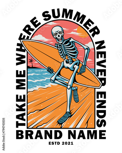 vector illustration Skeleton Surfer