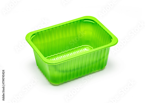 Plastic box, container for packing vegetables and fruits. Trade, storage. Isolated on white.