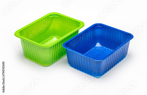 Plastic box, container for packing vegetables and fruits. Trade, storage. Isolated on white.