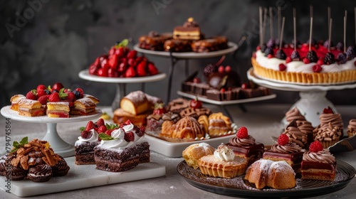 A table displaying a wide array of intricate pastries and cakes crafted by skilled pastry chefs