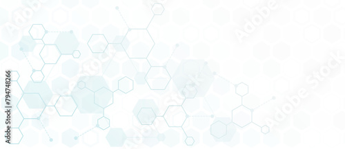 Abstract blue color background from hexagons and lines. Hexagonal chemical or biotechnology cover design.