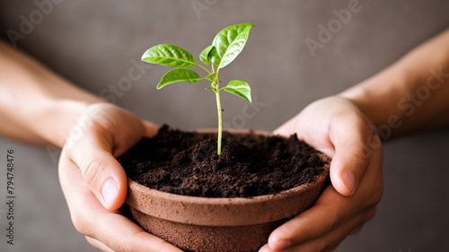 hands holding a plant