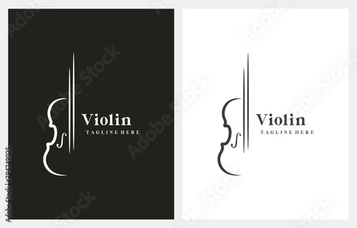 Violin Orchestra Fiddle Music Silhouette logo design vector icon photo