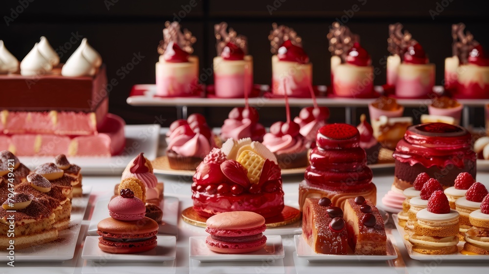 A table showcasing an assortment of decadent desserts carefully crafted by skilled pastry chefs