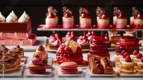 A table showcasing an assortment of decadent desserts carefully crafted by skilled pastry chefs