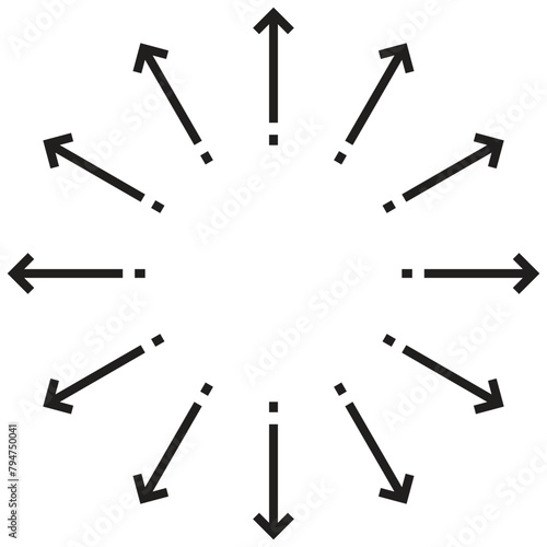 Arrows pointing in different directions. Arrows pointed to the center
