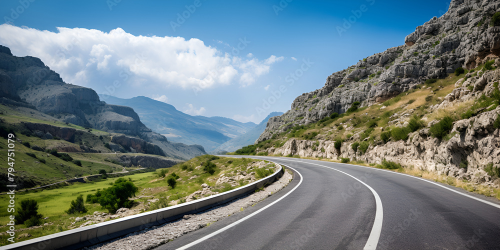 an image of a road in the mountains and lush greenery beauty background