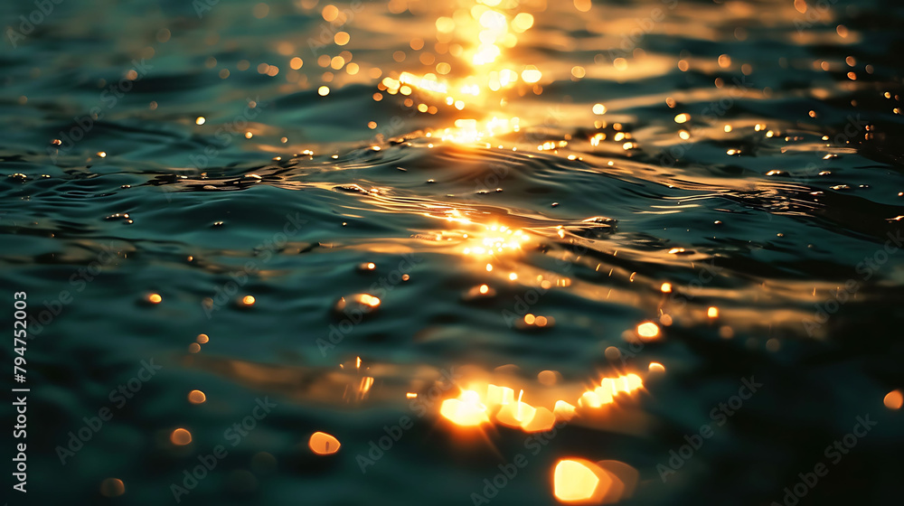 a serene body of water illuminated by a bright light, creating a mesmerizing reflection a serene body of water illuminated by a bright light, creating a mesmerizing reflection