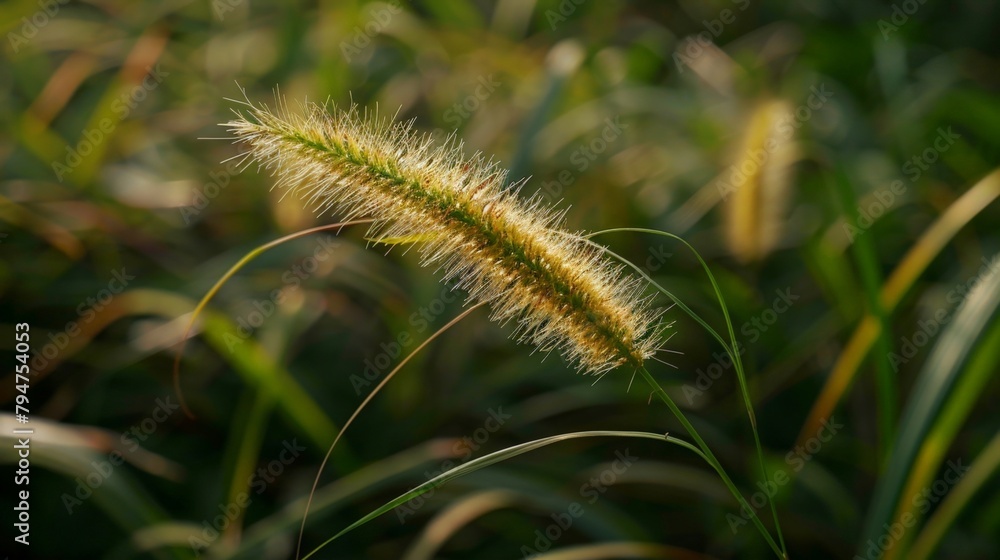 Tall grass stalk surrounded by foliage