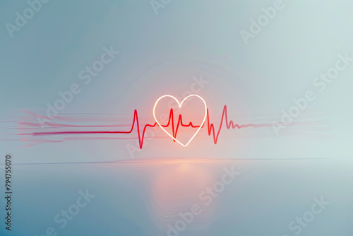 Conceptual EKG heartbeat Cardiac monitor displaying a heart silhouette against a white background Representation of cardiovascular well-being, medical care, and health