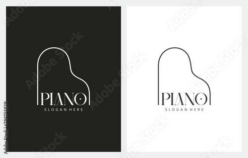 Grand Piano logo design template design in line art style