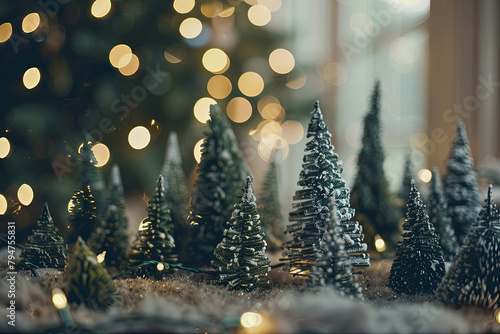 Christmas scene featuring a cluster of evergreen trees photo