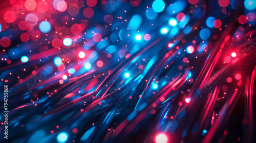 Data cables transferring at high speed abstract concept with blue and red tones