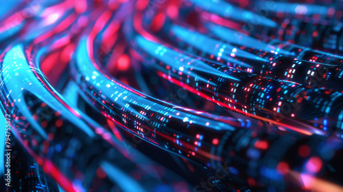 Obraz na płótnie Data cables transferring at high speed abstract concept with blue and red tones w salonie