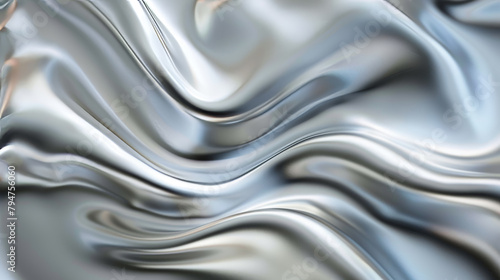 Luxurious silver silk fabric flowing with graceful waves and a refined sheen photo