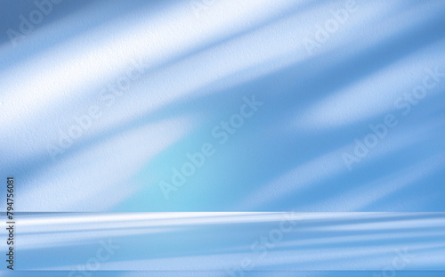 Empty studio interior background and backdrop and product display stand with shadow white and blue on blank text background for inserting text 