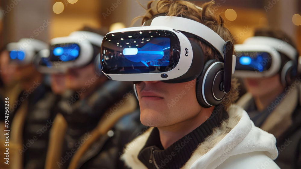 Group of handsome men wearing realistic virtual glasses, close up, picture of future technology Group of handsome men wearing realistic virtual glasses, close up, picture of future technology