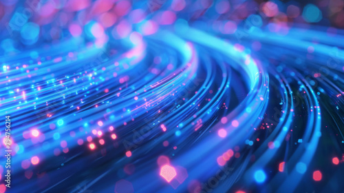 Obraz na płótnie Data cables transferring at high speed abstract concept with blue and pink tones w salonie