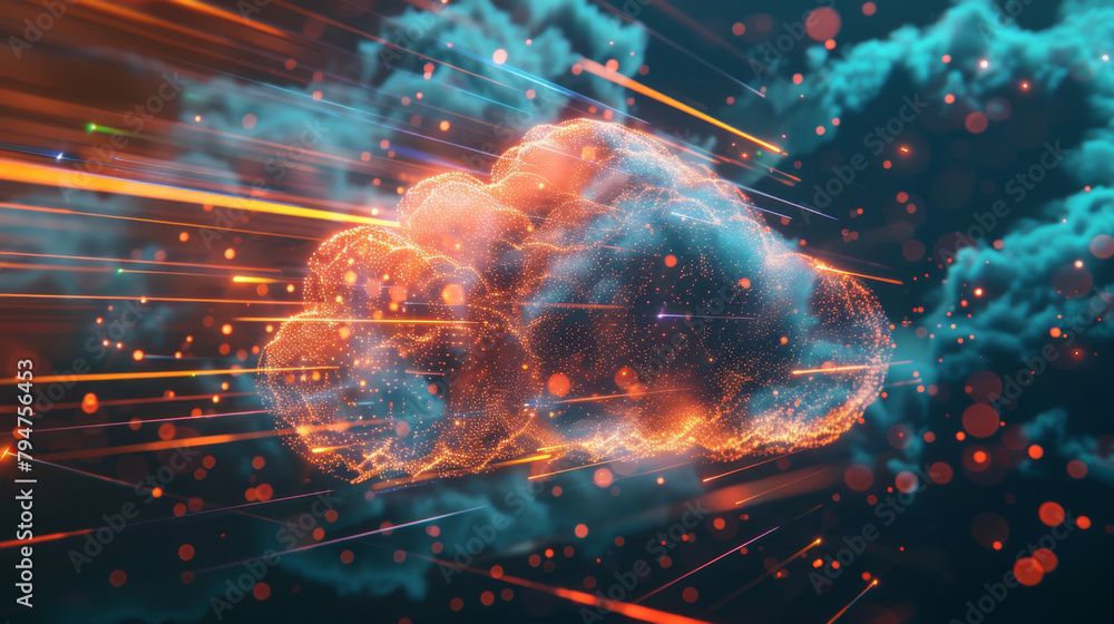 A futuristic cloud with high speed data transfer lines depicting fast connections