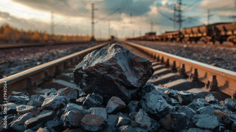 A close up of rock in an iron ore quarry ready to be transported
