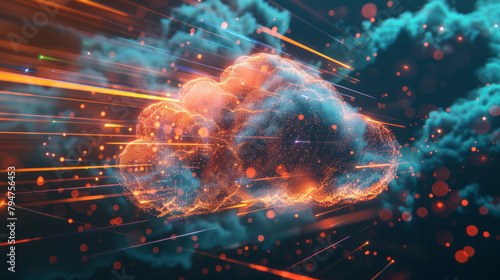 Obraz na płótnie A futuristic cloud with high speed data transfer lines depicting fast connections w salonie